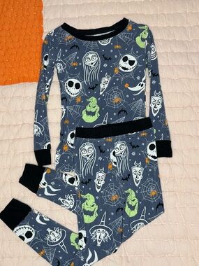 Disney Gray Halloween Character Pajama Set with Black Trim and Green Accent